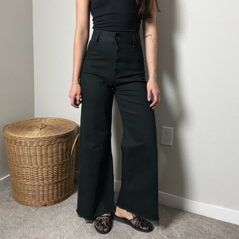 zara black high waisted straight wide leg marine jeans pants